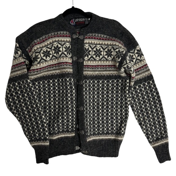 Gorgeous Chunky Scottish Cardigan by Lofoten. Grey Red White. Sz 46 - Picture 7 of 7